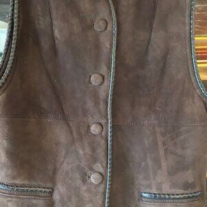 Brown Suede and Leather Vest  -Vintage  -Fur lined, thick,  -Large
